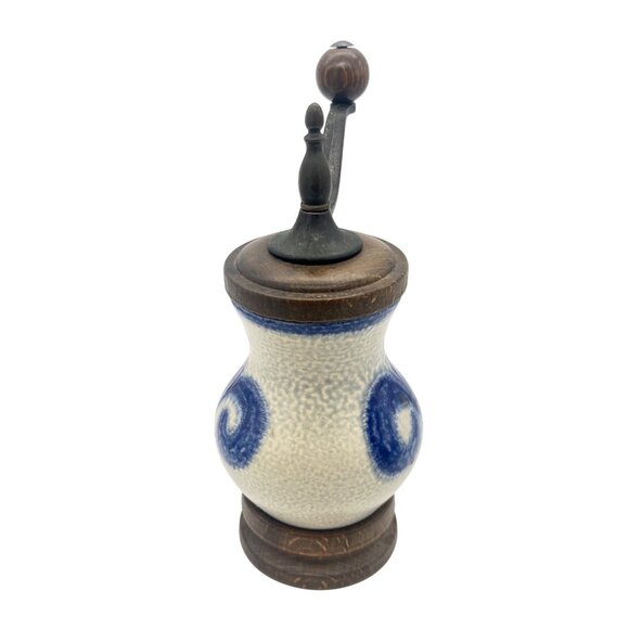 Zassenhaus W Germany Salt Glaze Stoneware Pepper Grinder Mill Wood Fleur-de-lis - Picture 7 of 8